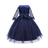 Kid Girl Wedding Pompous Gauze Princess Long Sleeve Sequin Mesh Dresses
