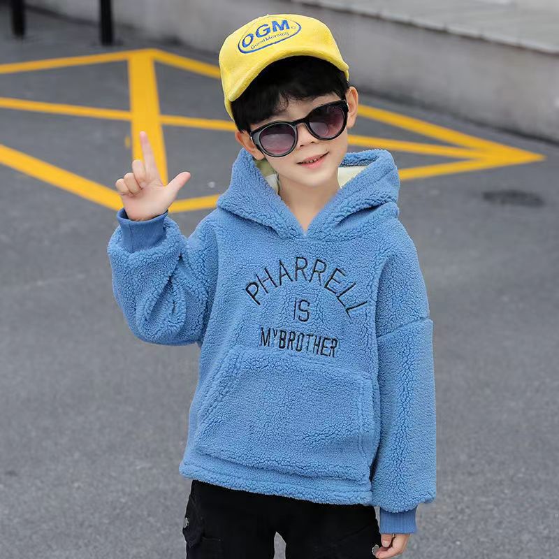 Kid Boy Plush Thickened Lamb Warm Sweater
