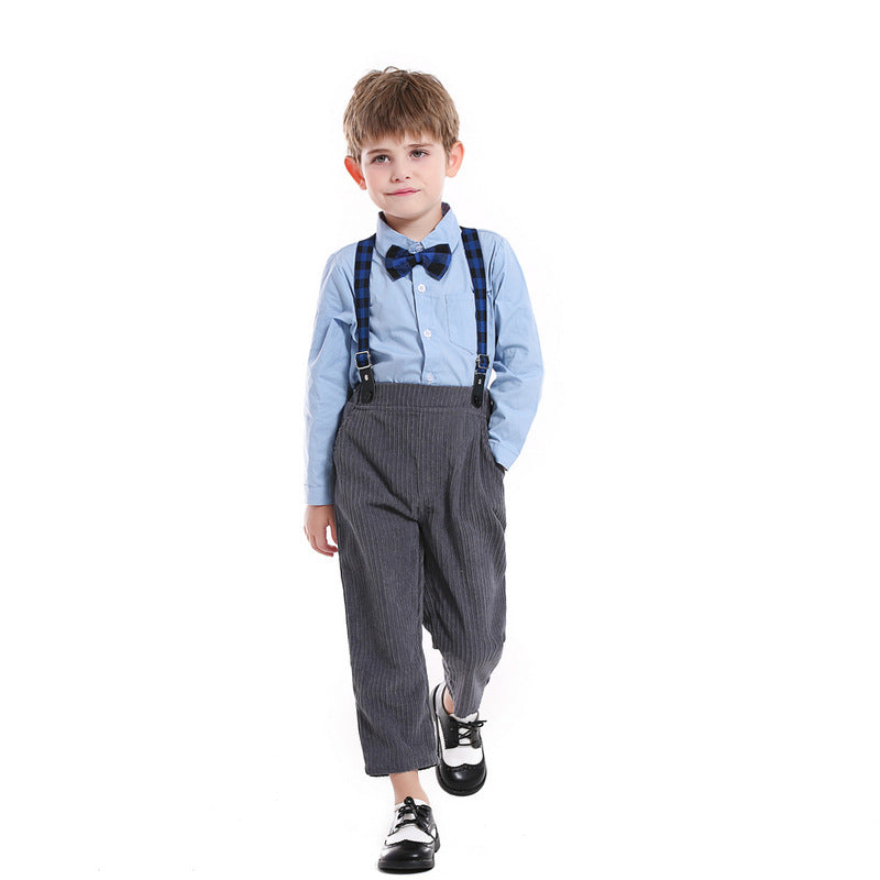 Kid Baby Boy Suit Autumn Long Sleeve Plaid Checked 2 Pcs Sets