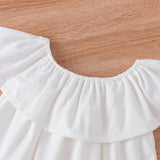 Kid Baby Girl Suit Shoulder Flounces Ripped Jeans 2 Pcs Sets