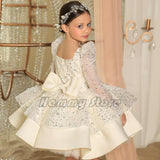Kid Baby Girl Sequined Princess Bow Long Sleeve Dress