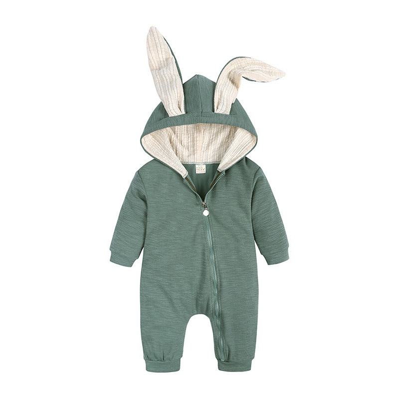 Baby Crawl Suit Harcoat Big Eared Rabbit Hooded Zipper Rompers