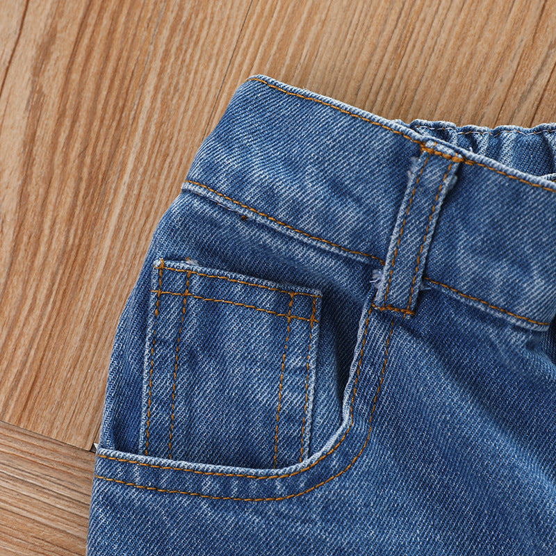 Kid Baby Girl Tie-dye Printed One-shoulder Shorts 3 Pcs Sets