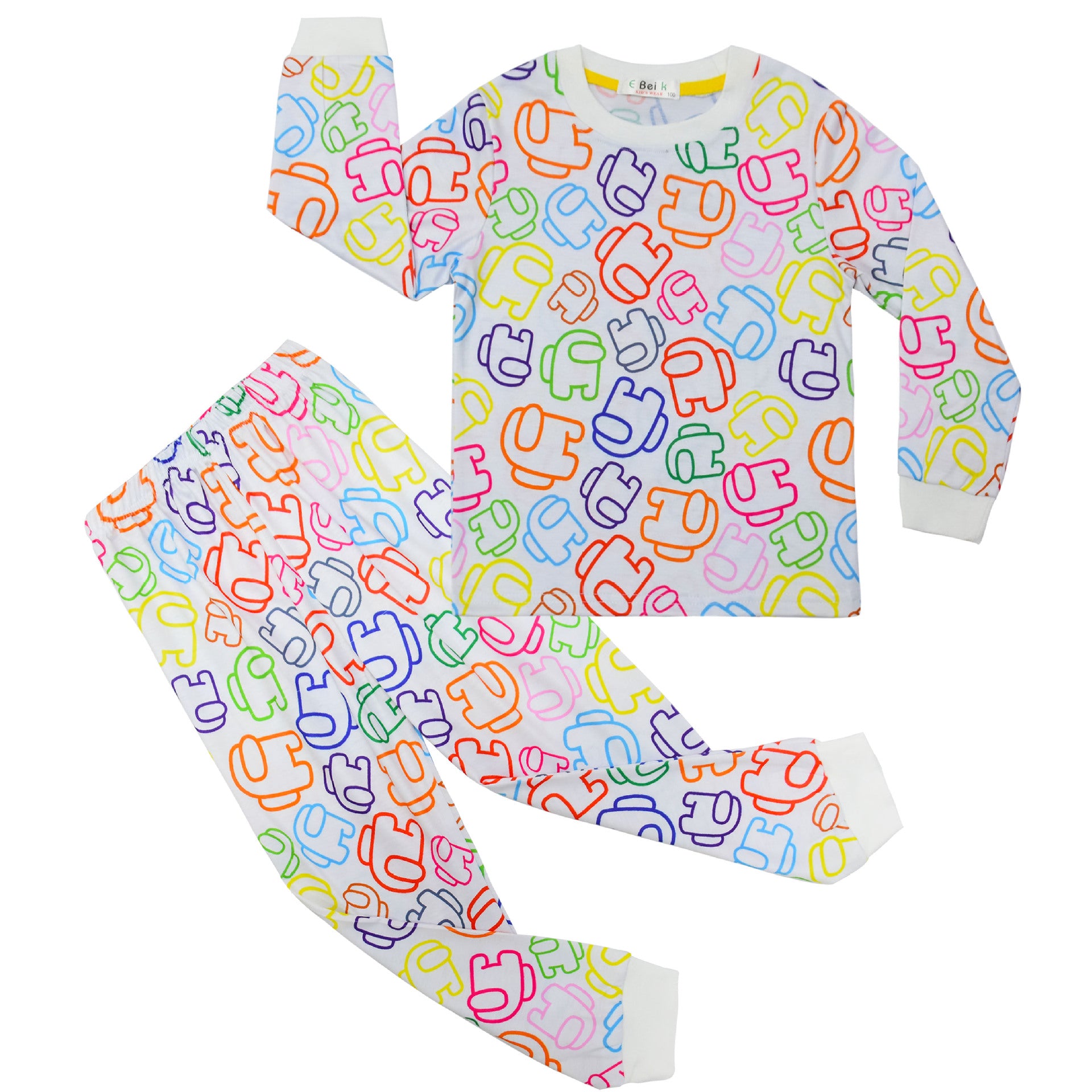 Kid Boy Girl Home Fluorescent Color Suit Long Sleeve Pajamas