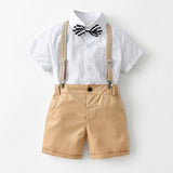 Kid Baby Boys Short-sleeved Bow Tie Strap Gentlemen 4 Pcs Set