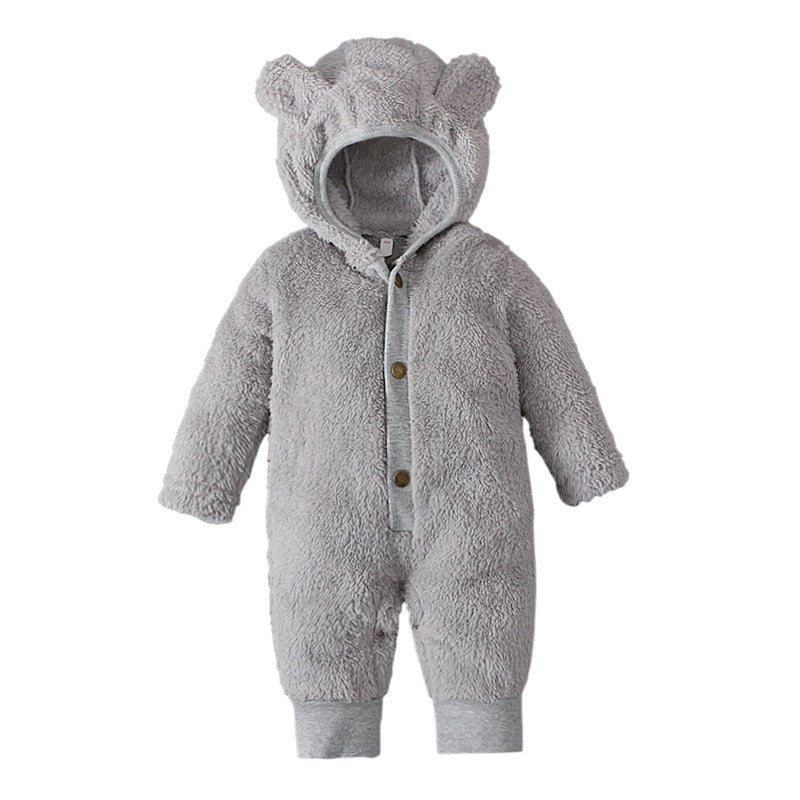 Boys Girls Boy Onesie Spring Winter Solid Color Hooded Fluffy Bear Rompers