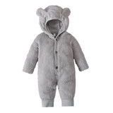 Boys Girls Boy Onesie Spring Winter Solid Color Hooded Fluffy Bear Rompers