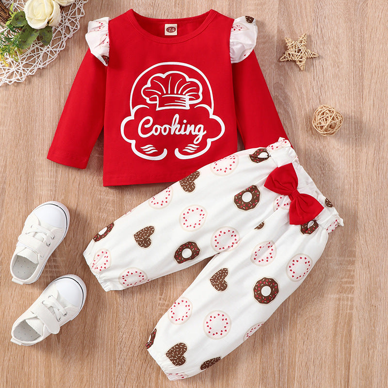 Baby Girl Long Sleeve CottonValentine's Day Printed 2 Pcs Set