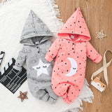 Baby Girl Boy Moon Long-sleeved Onesie Autumn Hooded Climbing Rompers