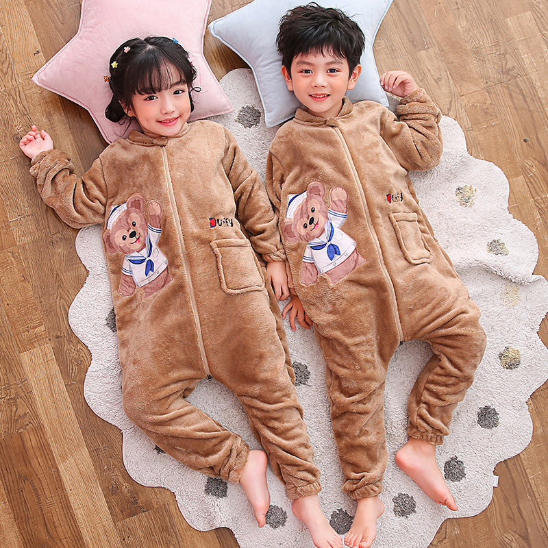 Kid Boy Girl Flannel One-piece Pajamas Warm Animal Winter Home Wear