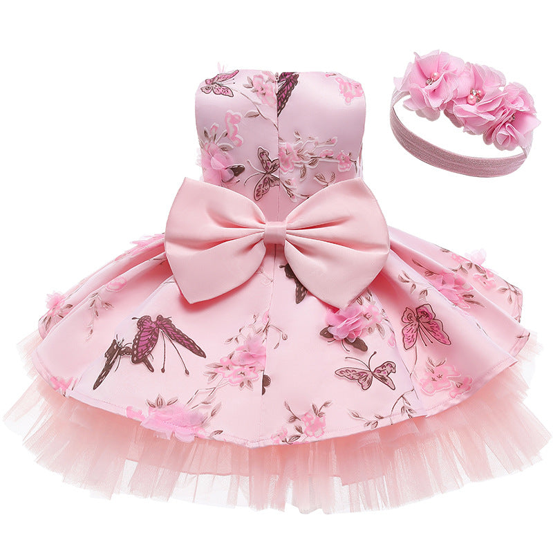 Kid Baby Girl Butterfly Wedding Printed Princess Flower Casual Dresses