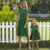 Family Matching Mother Daughter Long Wave Point Holiday Elegant Dresses