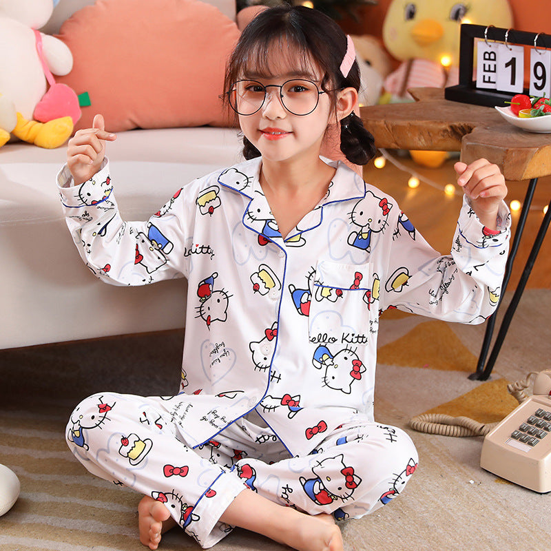 Kid Girl Spring Autumn Cute Cartoon Sweet Loose Thin Pajamas