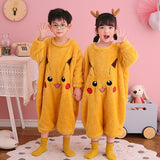 Autumn Winter Plush Kids Baby Boy Girl One-piece Cute Cartoon Coral Pajamas