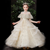 Kid Girl Catwalk Princess Flower Puffy Host Piano Dresses