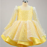 Kid Girls Sequin Princess Bow Long Sleeve Birthday Dress