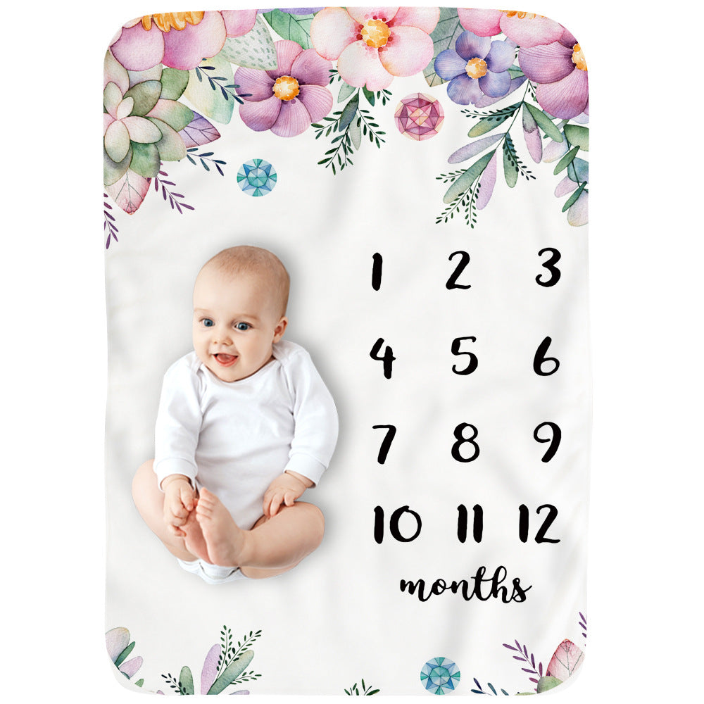 Baby Monthly Record Growth Milestone Blanket Flannel Floral Pajamas
