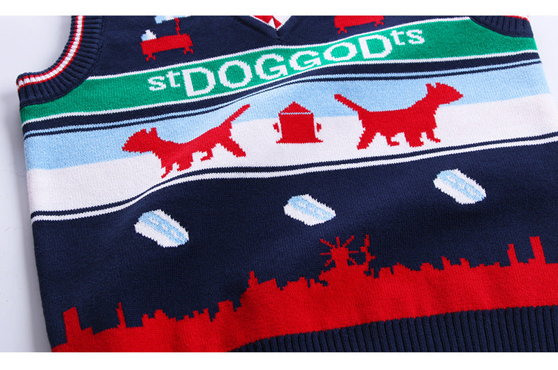 Kid Baby Boys Vest Knit Thermal Cotton Puppy Sweater