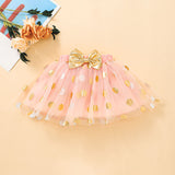 Baby Little Girl Letter Short Sleeved One-piece Suit Polka Dot Mesh Gauze 2 Pcs Sets