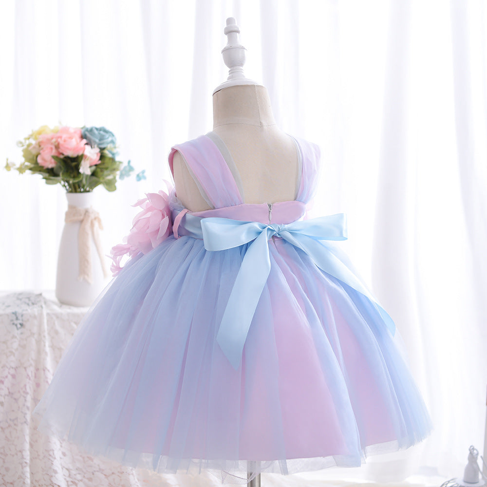Baby Girl Princess Summer Fluffy Vest Gauze Flower Dresses