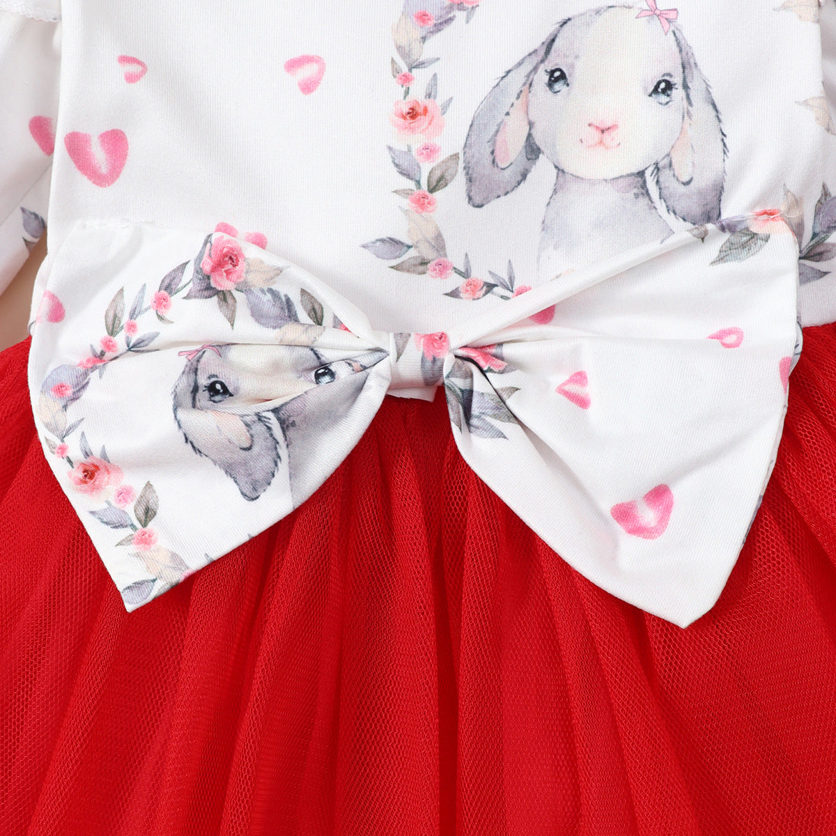 Baby Girl Rabbit Print Big Bow Long Sleeves Spring Dresses