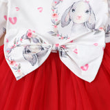 Baby Girl Rabbit Print Big Bow Long Sleeves Spring Dresses