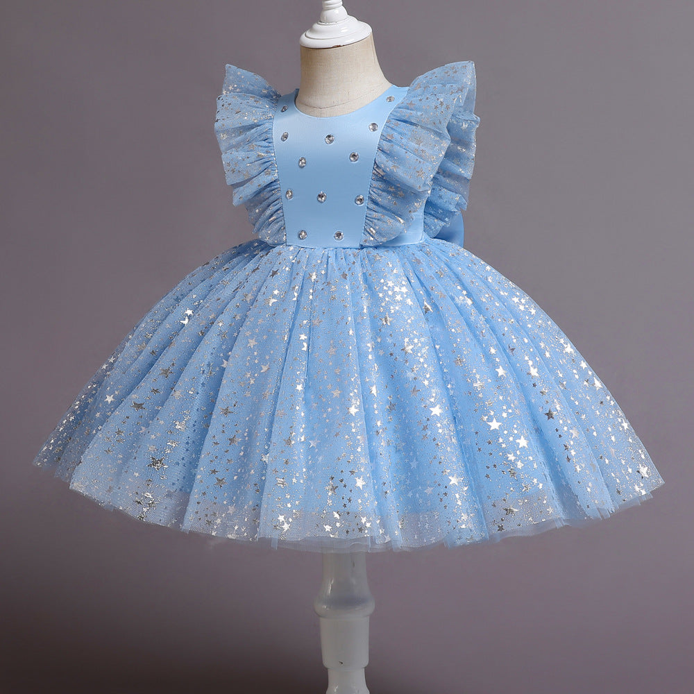 Kid Girl Flying Sleeve Princess Star Gauze Pompous Dresses