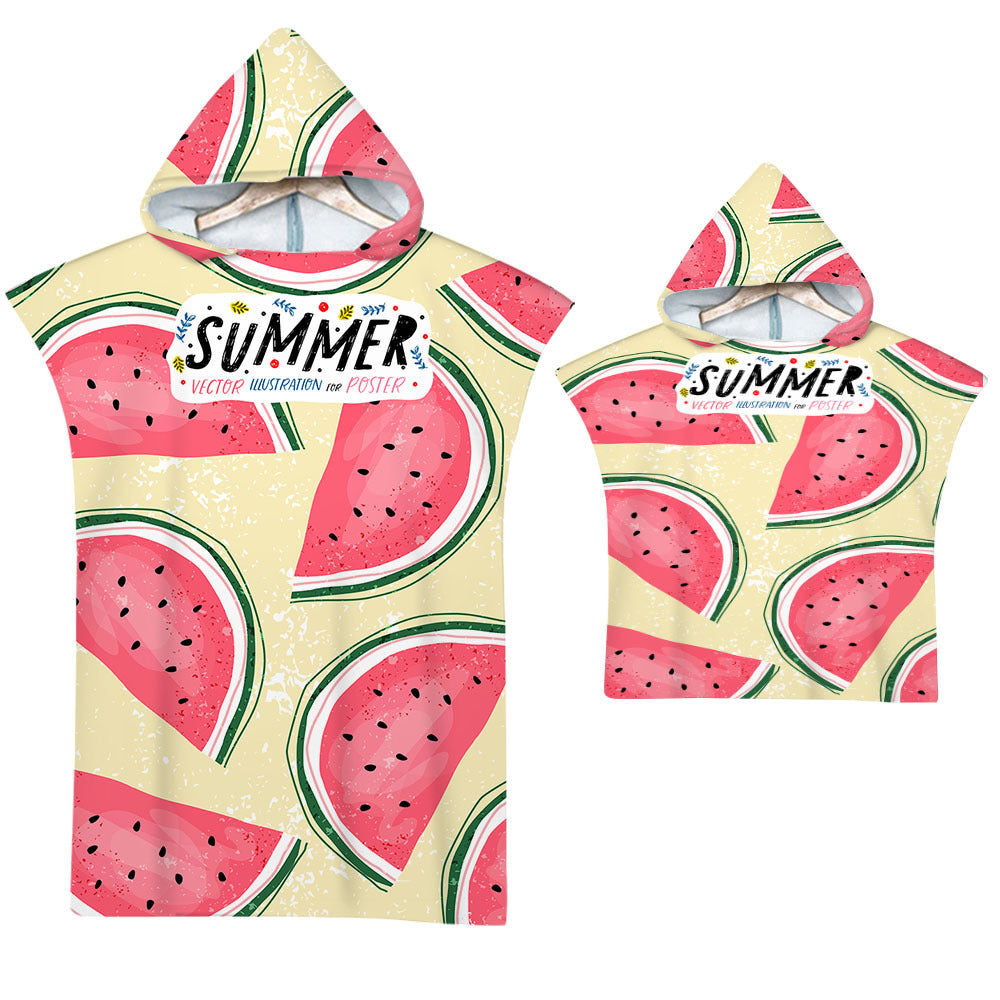 Kids Baby Tropical Fruit Microfiber Hooded Beach Towel Quick-Dry Wearable Pajamas