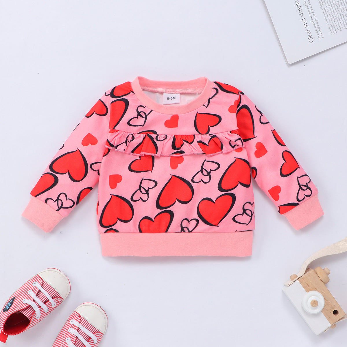 Baby Girls Valentine's Day Love Printed  Long Sleeves 2 Pcs Sets