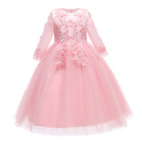 Kid Girl Wedding Pompous Gauze Princess Long Sleeve Sequin Mesh Dresses