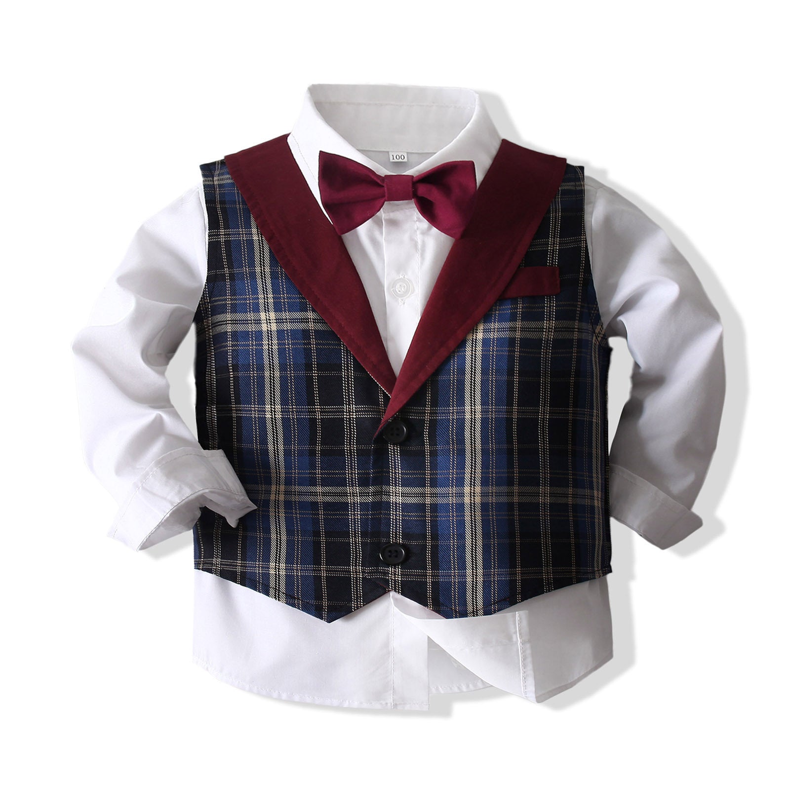 Kids Baby Boy Banquet Party Gentleman Plaid 3 Pcs Sets