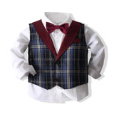 Kids Baby Boy Banquet Party Gentleman Plaid 3 Pcs Sets