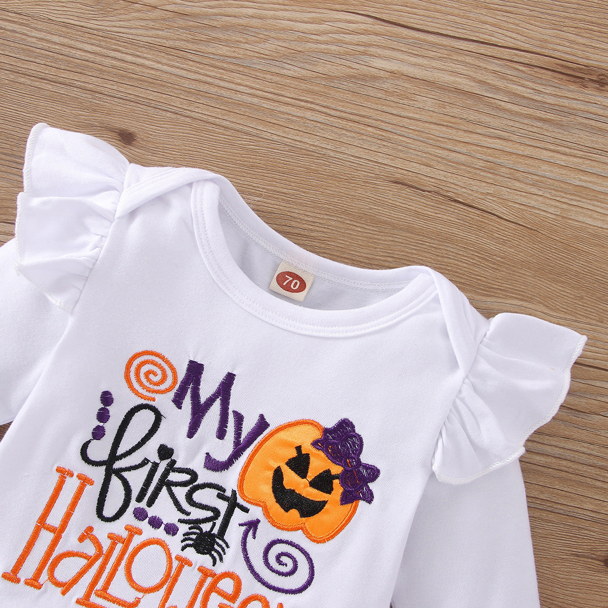 Baby Girls Set Pumpkin Print Bow Mesh Gauze Halloween 2 Pcs