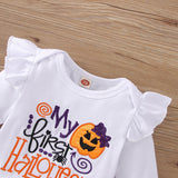 Baby Girls Set Pumpkin Print Bow Mesh Gauze Halloween 2 Pcs