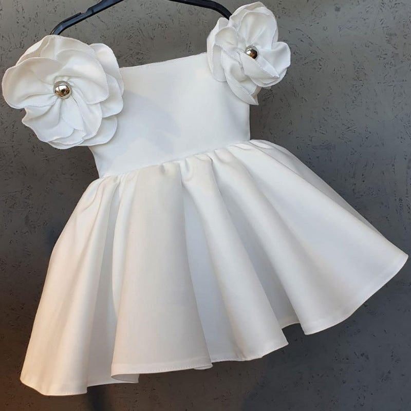 Kid Baby Girl Shoulder Flower Golden Jacquard Princess Dress