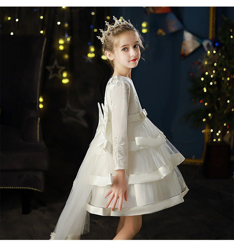 Kid Girl Flower Birthday Wedding Princess Long-sleeved Performance Dresses