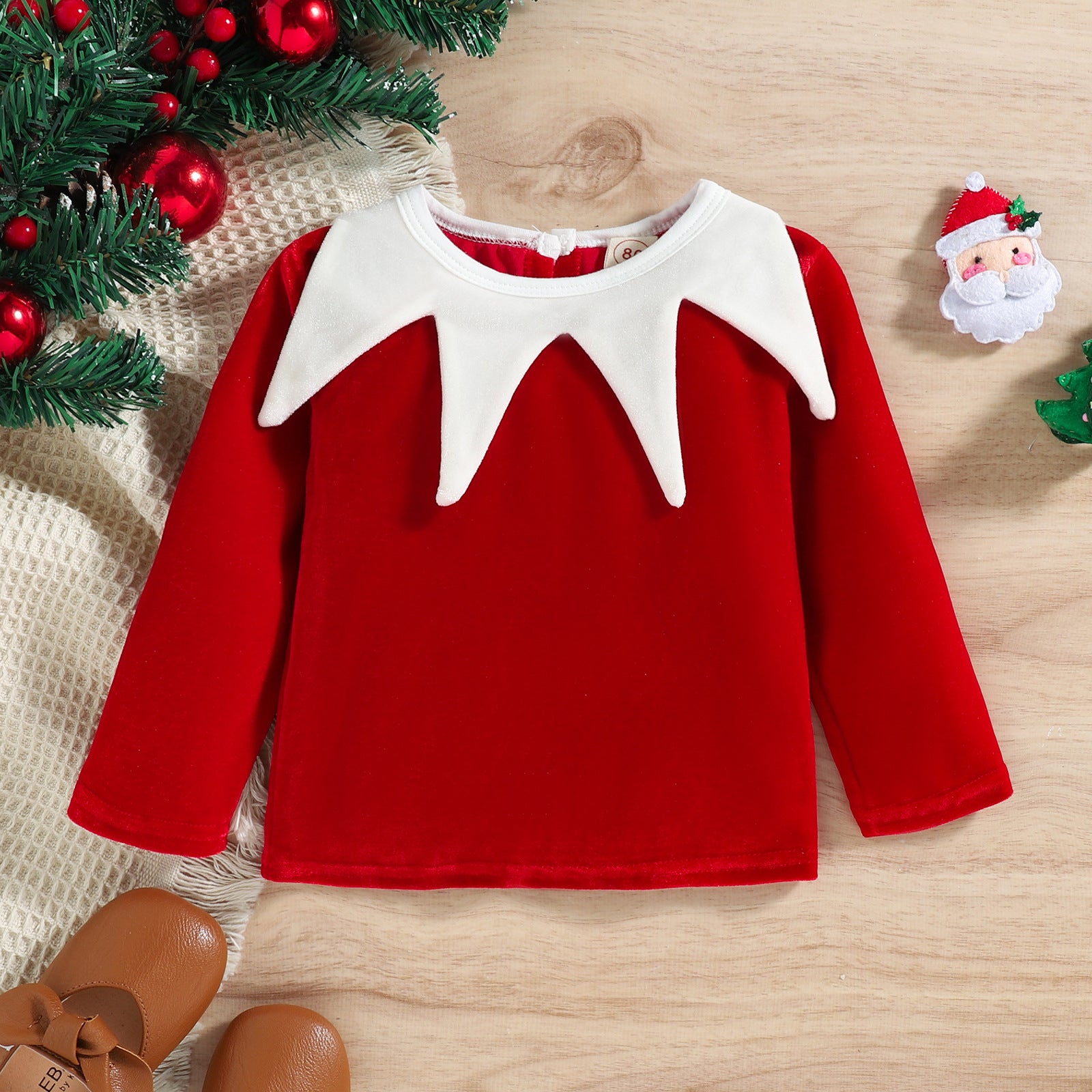Kid Baby Girl Christmas Sweet Fall Winter Velvet Long-sleeved Snowflake 2 Pcs Sets