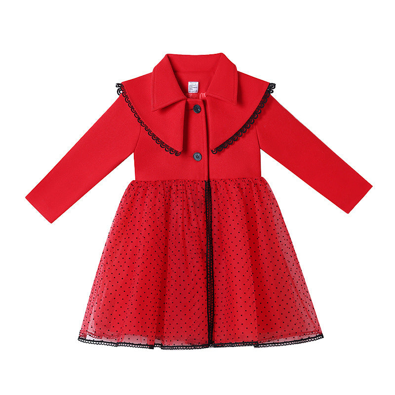 Kid Autumn Girls Woolen Cardigan Doll Collar Princess Dresses