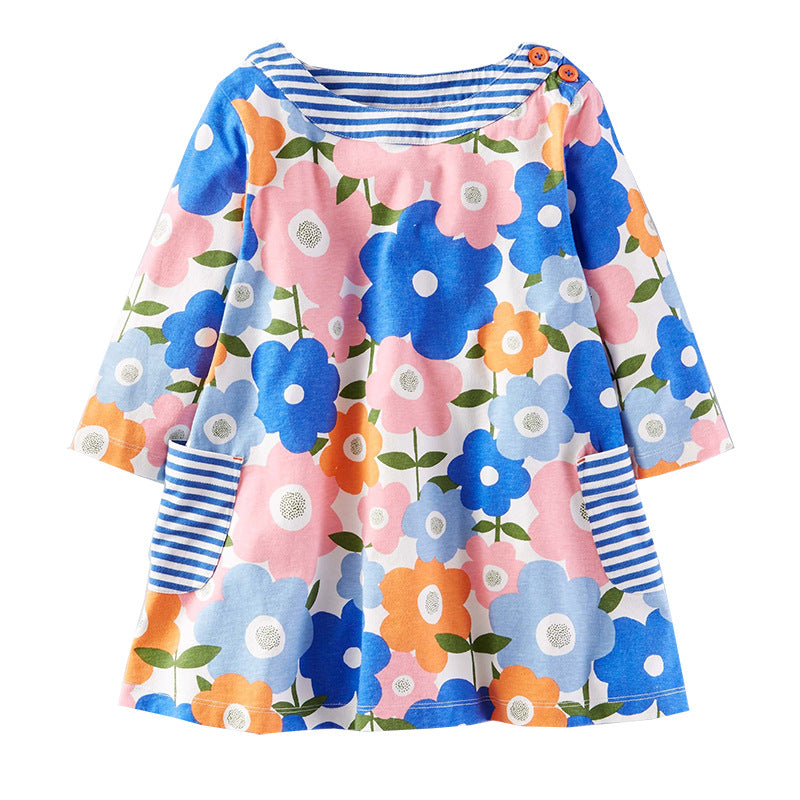 Kid Baby Girls Long Sleeve Knitted Autumn Cartoon Flower Dress