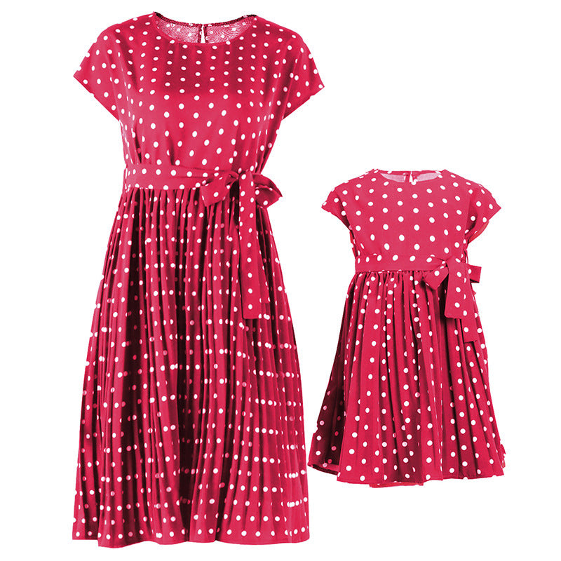 Family Matching Mother Daughter Long Wave Point Holiday Elegant Dresses