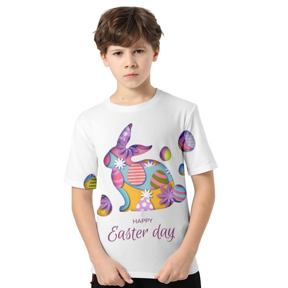 Kid Boys Girls Easter Digital Printed Short Sleeves T-shirts