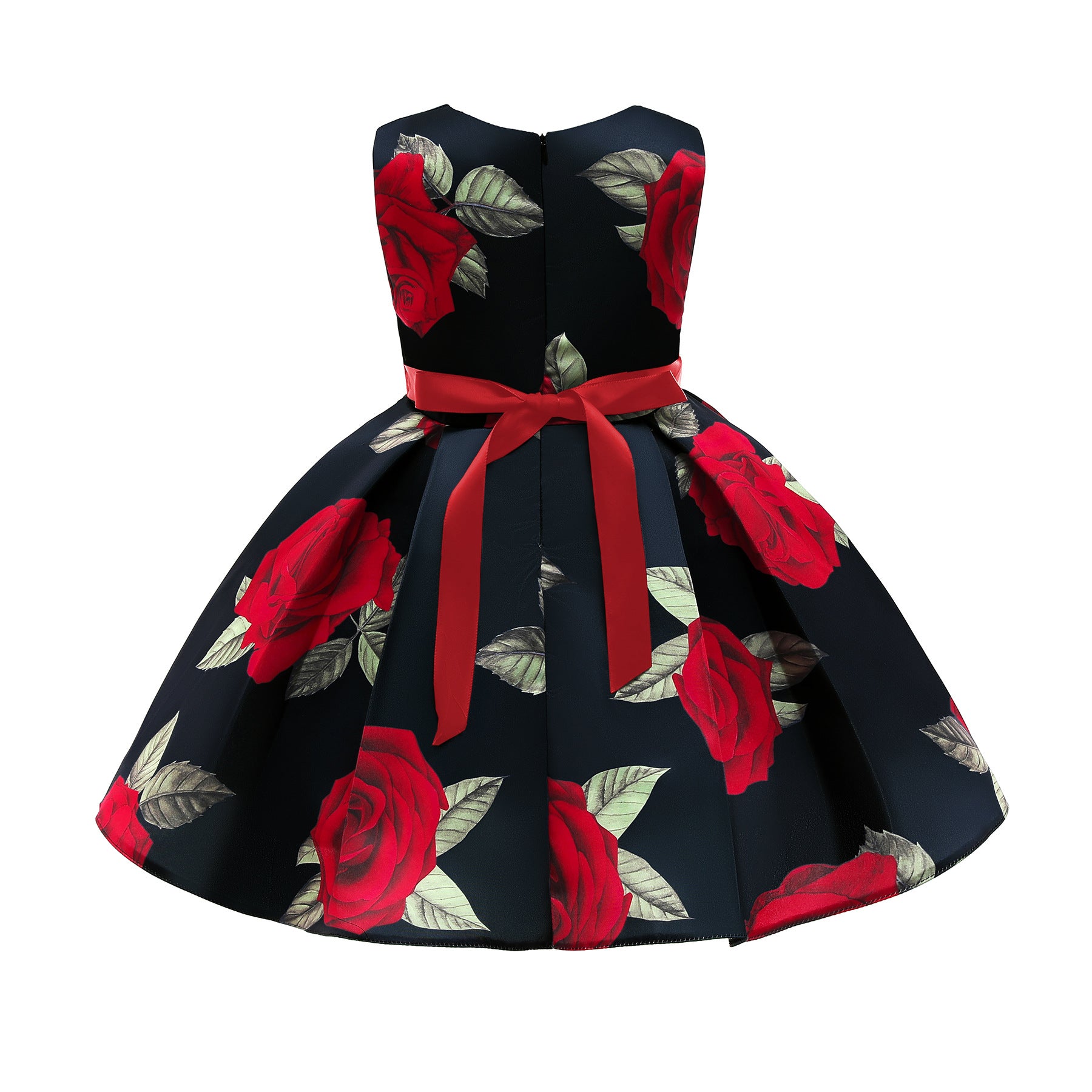 Kid Baby Girls Red Print Princess Flower Dress
