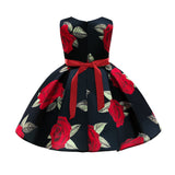 Kid Baby Girls Red Print Princess Flower Dress