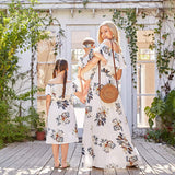 Family Matching Mother Daughter Summer Printed Chiffon Elegant Dresses