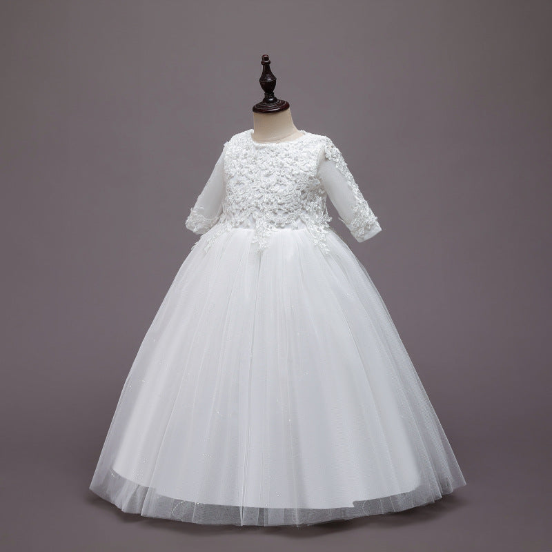 Kid Girls Wedding Long Medium Sleeve Flower Dresses