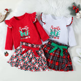 Kid Baby Girl Christmas Long Sleeve Letter Plaid 2 Pcs Sets