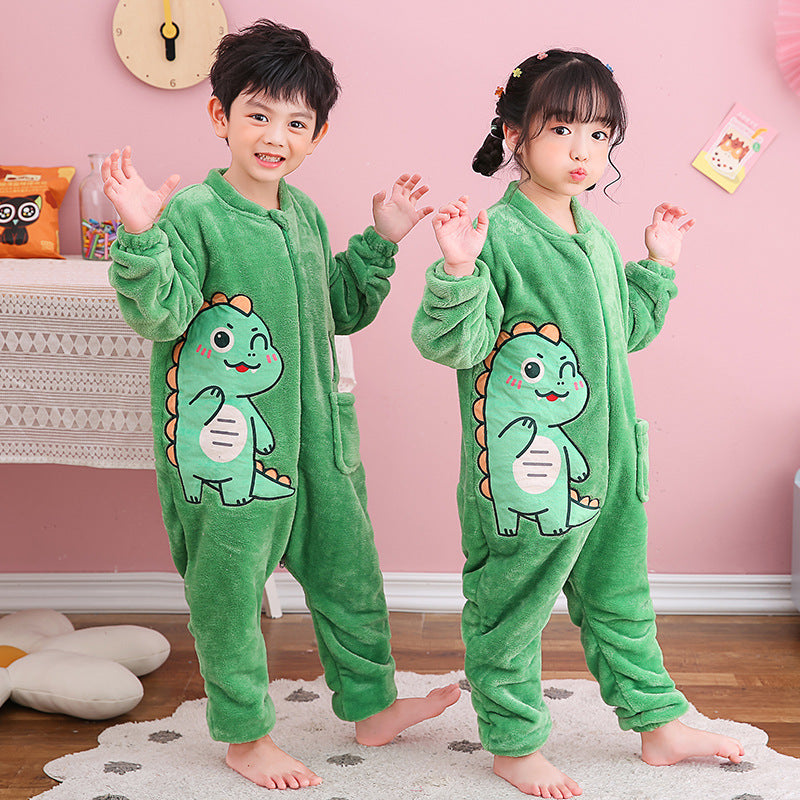 Kid Boy Girl Flannel One-piece Pajamas Warm Animal Winter Home Wear