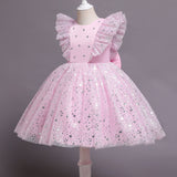 Kid Baby Girls Flying Sleeve Princess Star Mesh Pompous Dresses