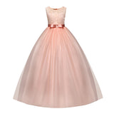 Kid Girl Princess Bow Lace Wedding Party Elegant Teenagers Bridesmaid Dresses