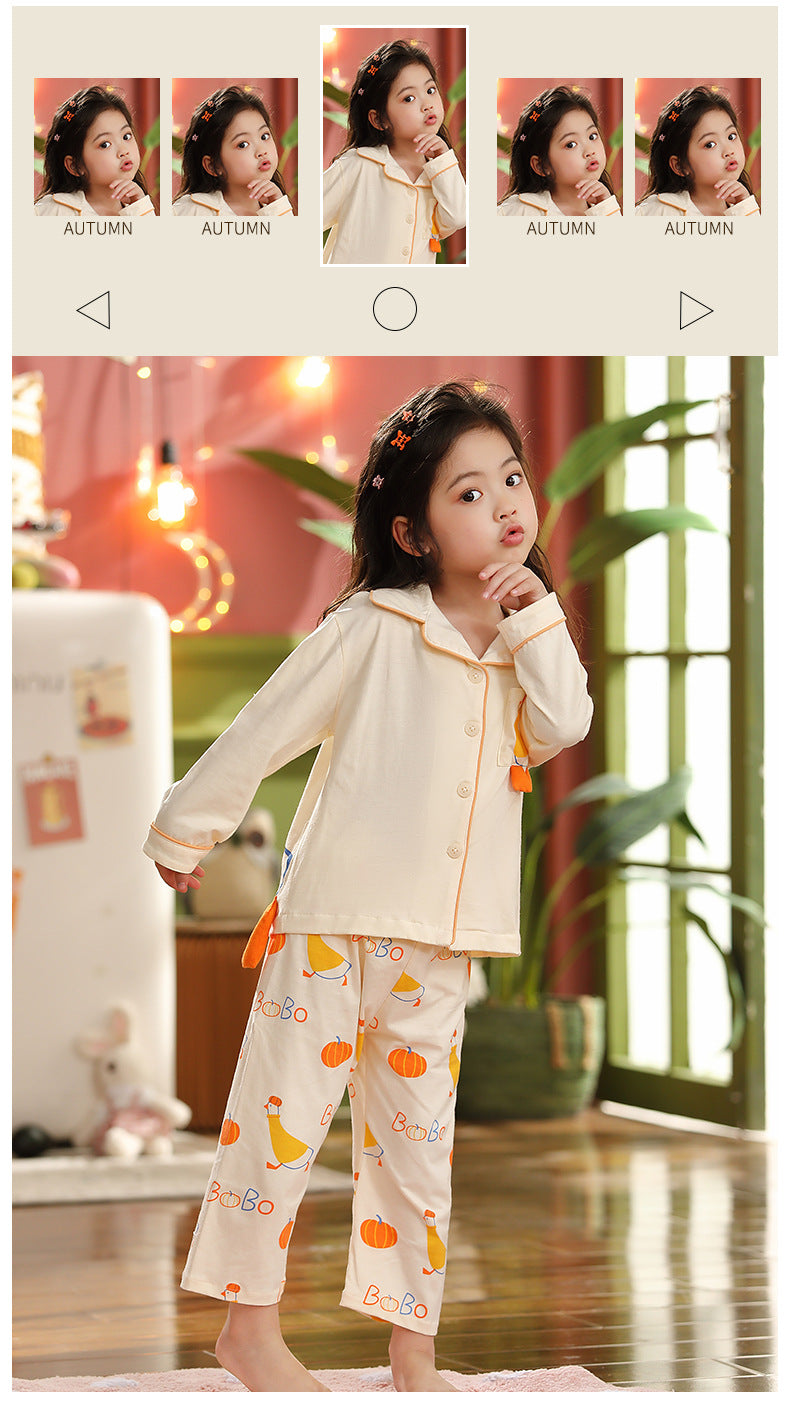 Kid Girl Pajamas Cartoon Long Sleeve Pure Cotton Home Wear
